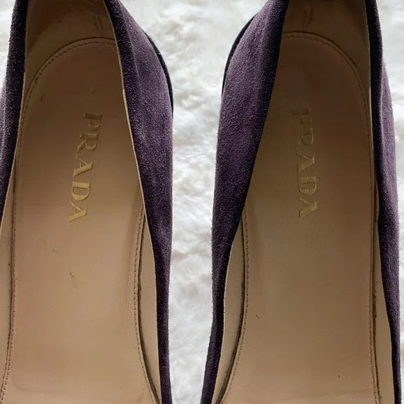 Prada Purple Suede Kitten Heel Pumps Size 38 US 7.5 Pointed Toe Luxury Italian - Picture 4 of 12